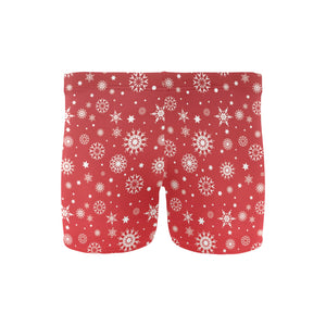 Snowflake pattern red background Men's Swimming Trunks