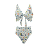 apples leaves pattern Chest Bowknot High Waisted Bikini Swimsuit