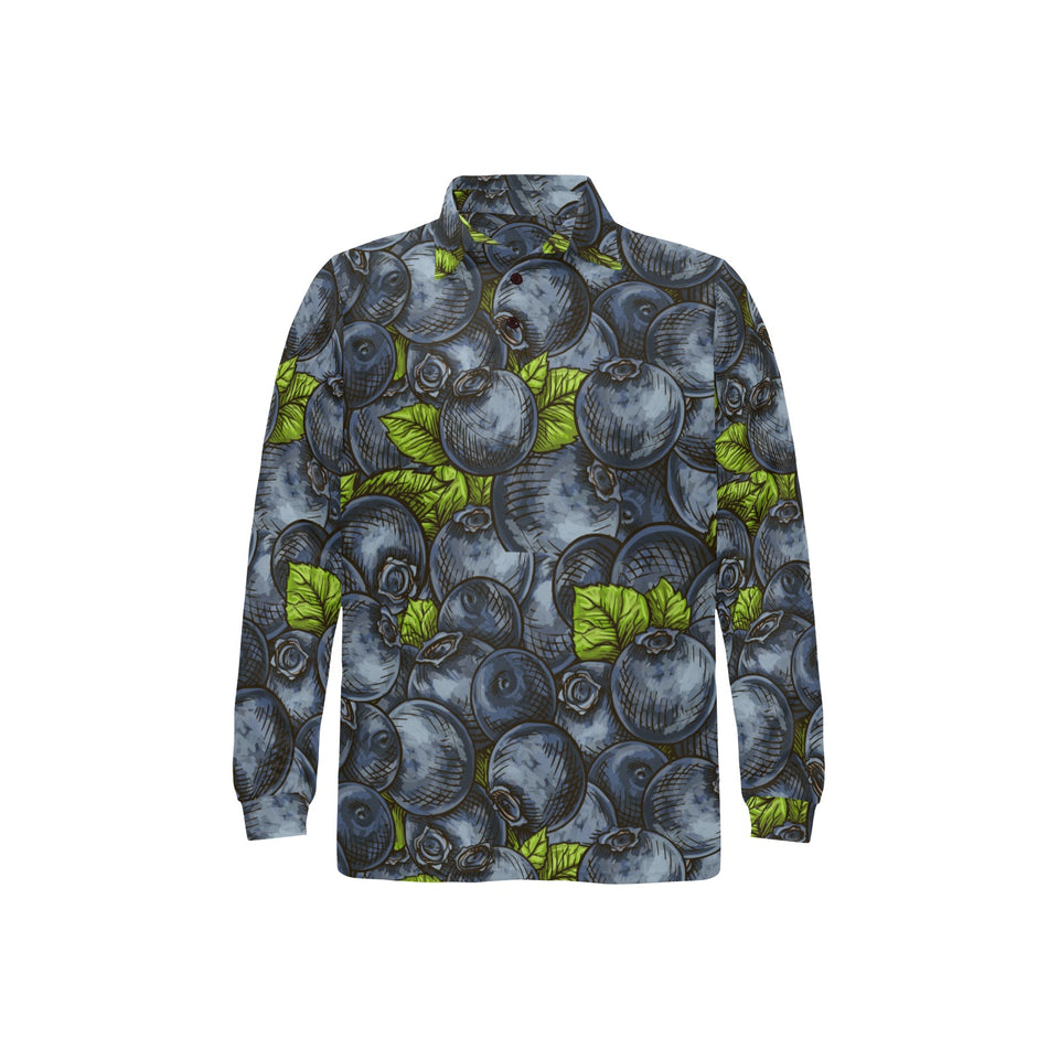 blueberry pattern Men's Long Sleeve Polo Shirt