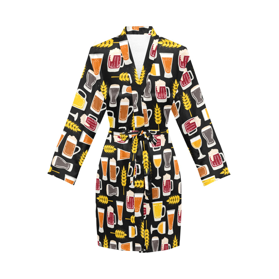 Beer type pattern Women's Long Sleeve Belted Night Robe
