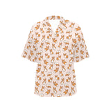 Cute Corgis Pattern pink background Women's All Over Print Hawaiian Shirt