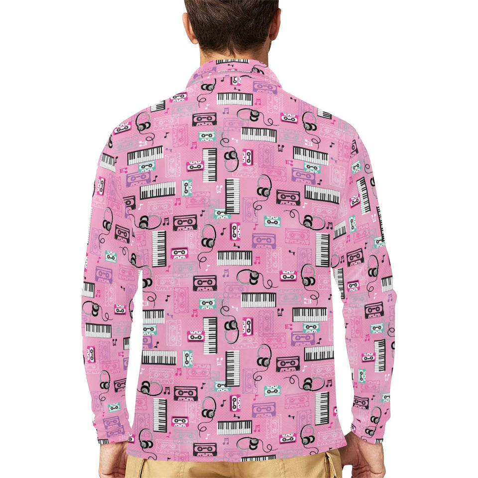Piano Pattern Print Design 01 Men's Long Sleeve Polo Shirt
