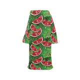 Watermelons tropical palm leaves pattern backgroun Blanket Robe with Sleeves