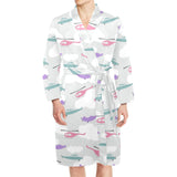 Helicopter plane pattern Men's Long Sleeve Belted Night Robe