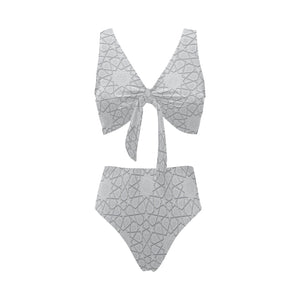 arabic star pattern Chest Bowknot High Waisted Bikini Swimsuit