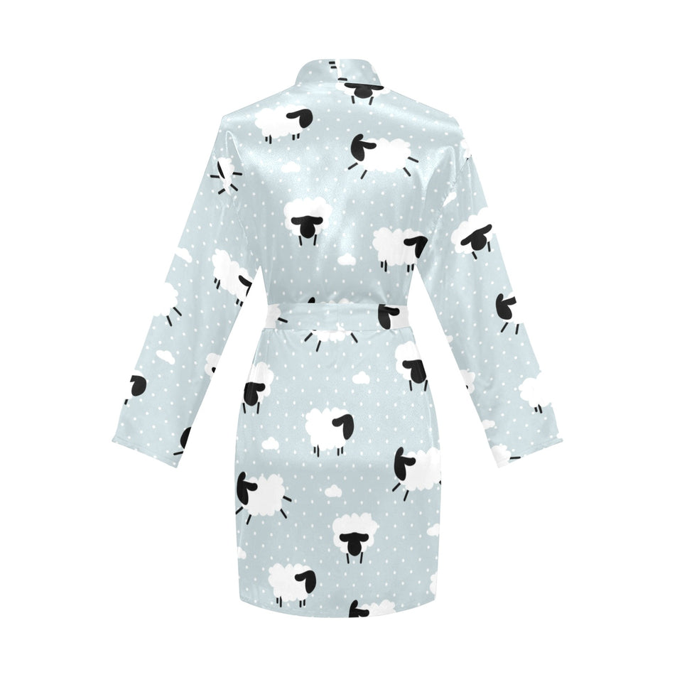 Sheep polka dot cloud pattern Women's Long Sleeve Belted Night Robe