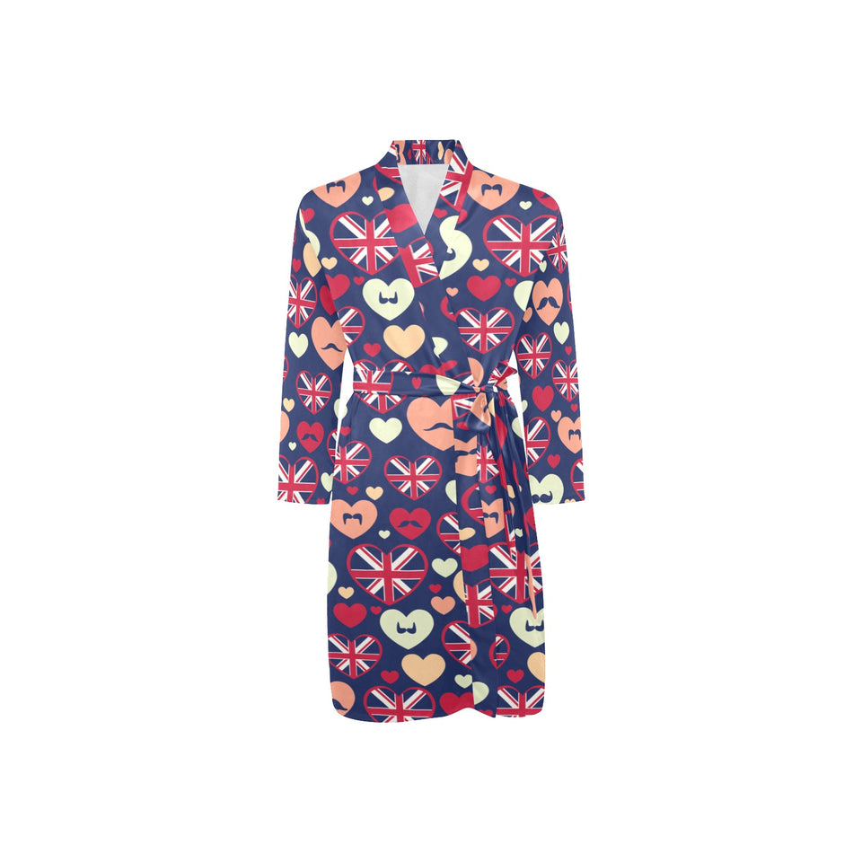 British Pattern Print Design 02 Men's Long Sleeve Belted Night Robe