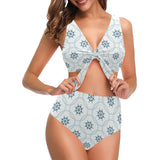 nautical steering wheel chain Chest Bowknot High Waisted Bikini Swimsuit