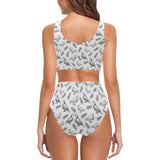 Pigeon Pattern Print Design 05 Chest Bowknot High Waisted Bikini Swimsuit