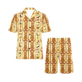 Egypt Hieroglyphics Pattern Print Design 04 Men's V-Neck Short Pajama Set