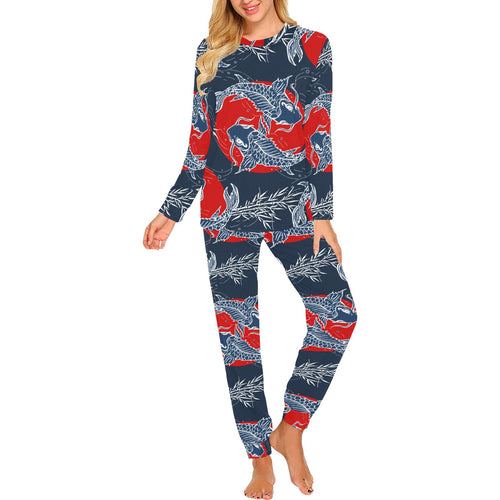 Koi Fish Carp Fishs hand drawn japanese art Women's All Over Print Pajama Set
