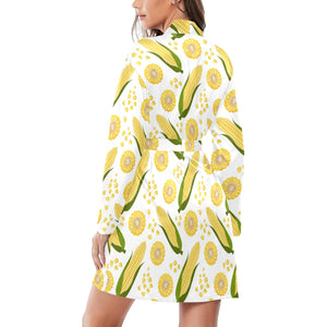 Corn Pattern Print Design 05 Women's Long Sleeve Belted Night Robe