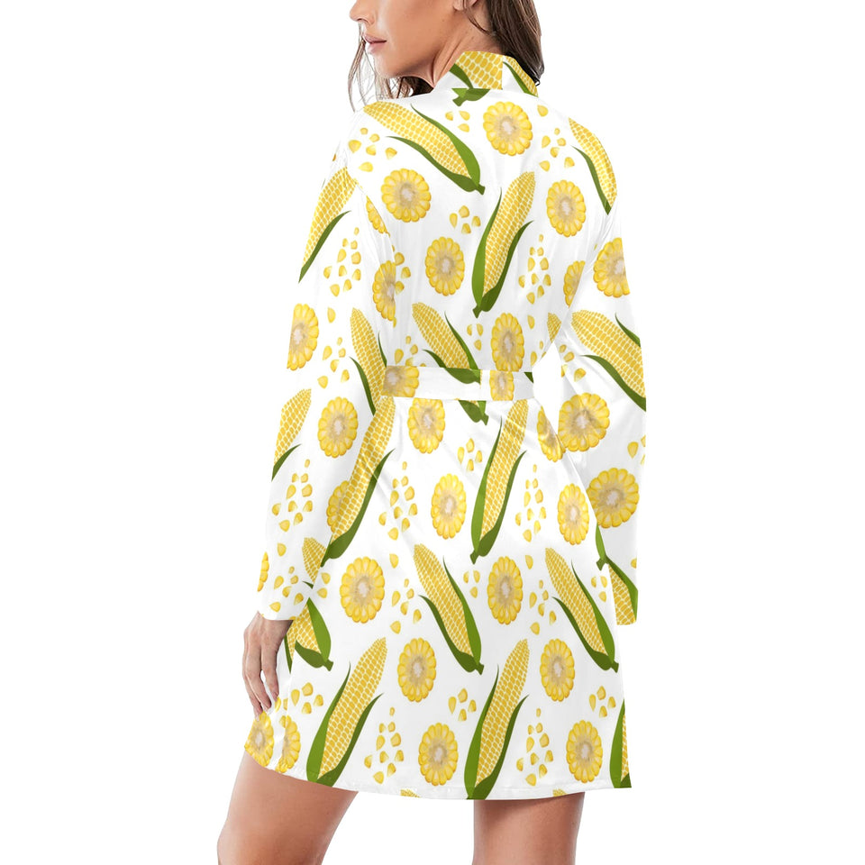 Corn Pattern Print Design 05 Women's Long Sleeve Belted Night Robe