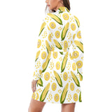 Corn Pattern Print Design 05 Women's Long Sleeve Belted Night Robe