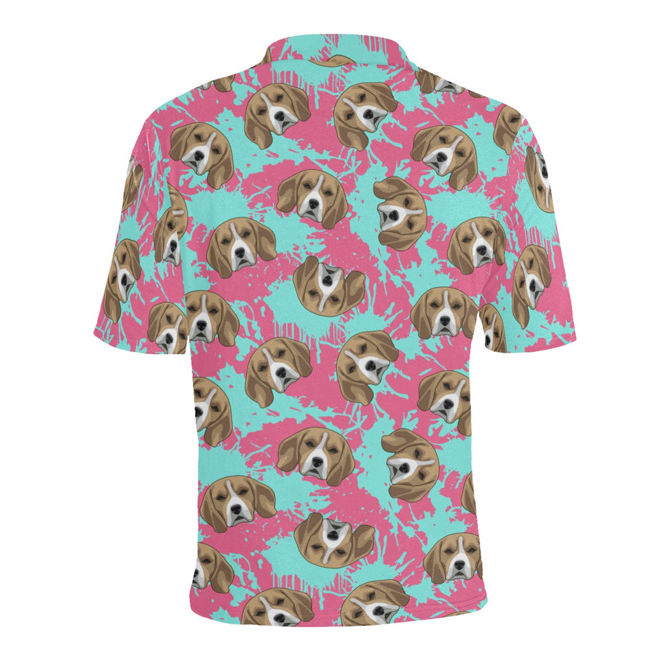 Beagle muzzles turquoise paint splashes pink patte Men's All Over Print Polo Shirt