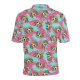 Beagle muzzles turquoise paint splashes pink patte Men's All Over Print Polo Shirt