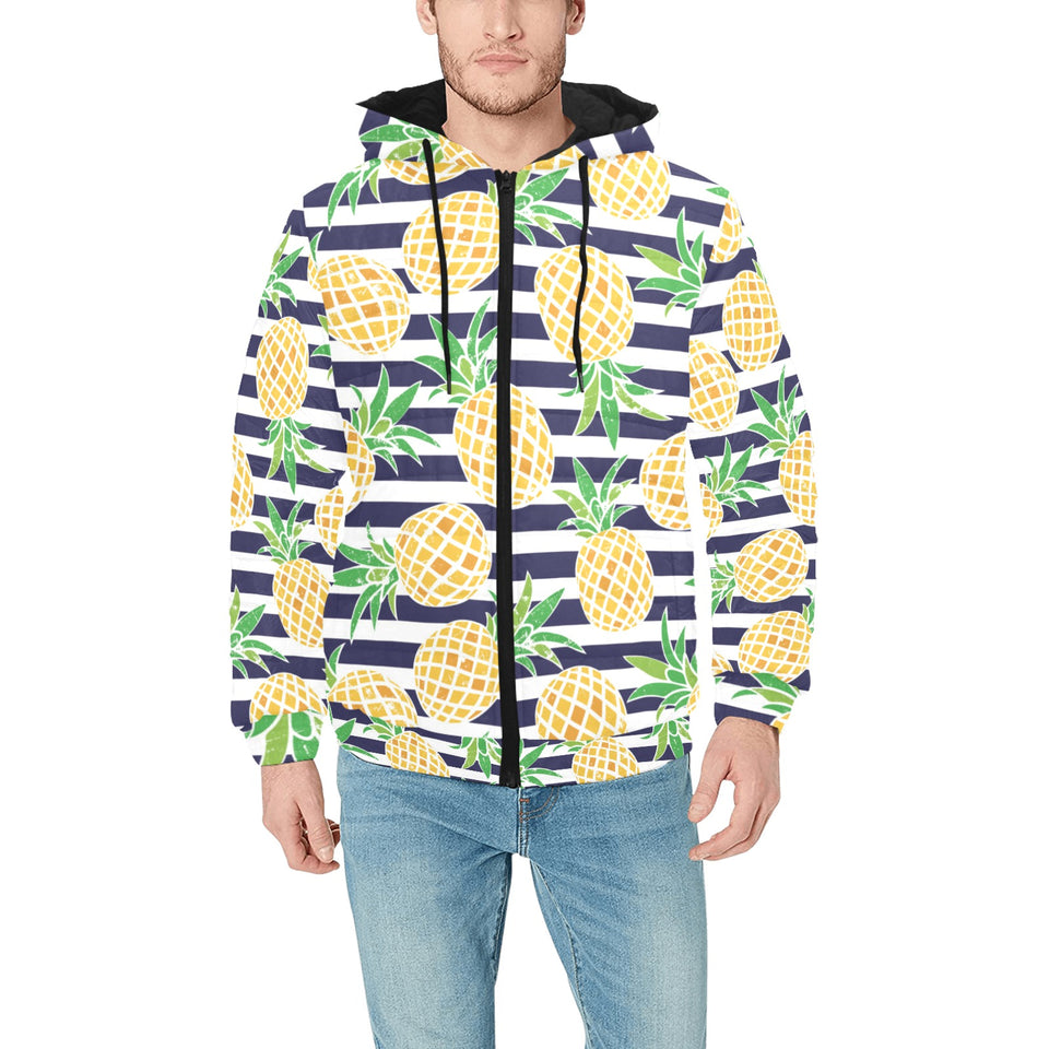 Pineapples pattern striped background Men's Padded Hooded Jacket