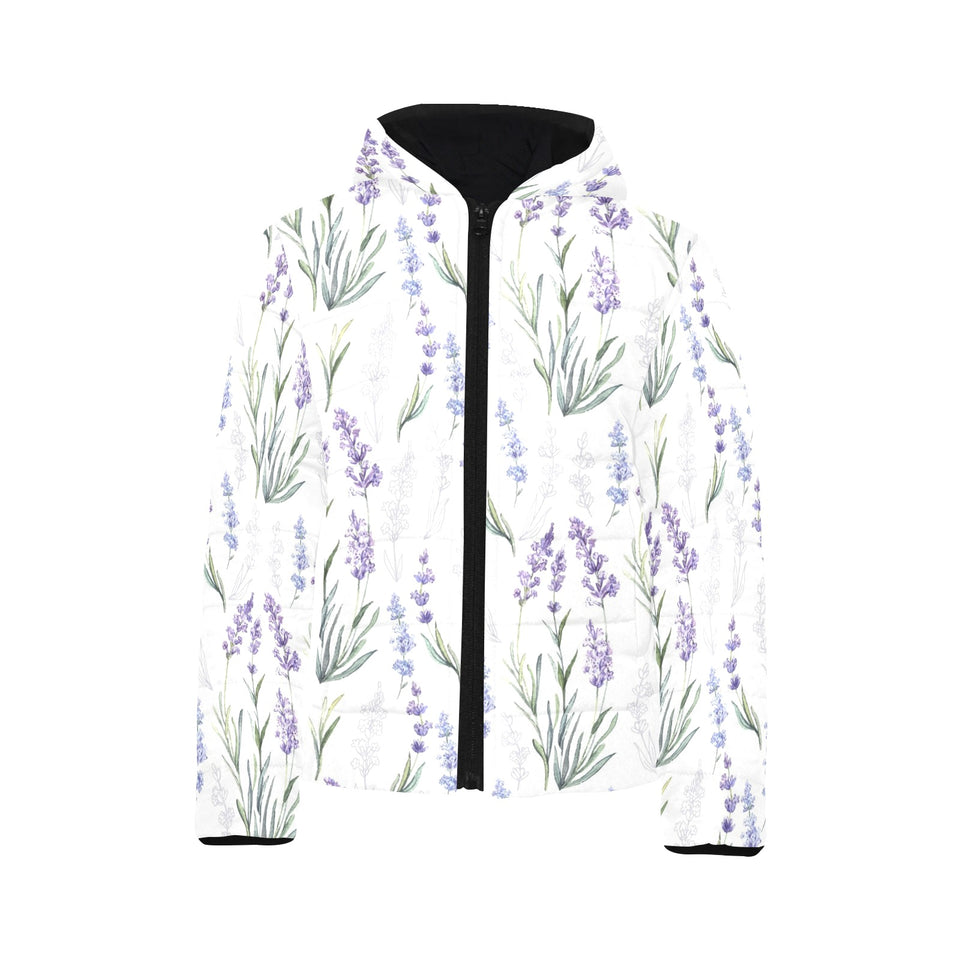 Hand painting Watercolor Lavender Kids' Boys' Girls' Padded Hooded Jacket