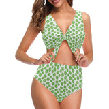 Hop pattern background Chest Bowknot High Waisted Bikini Swimsuit