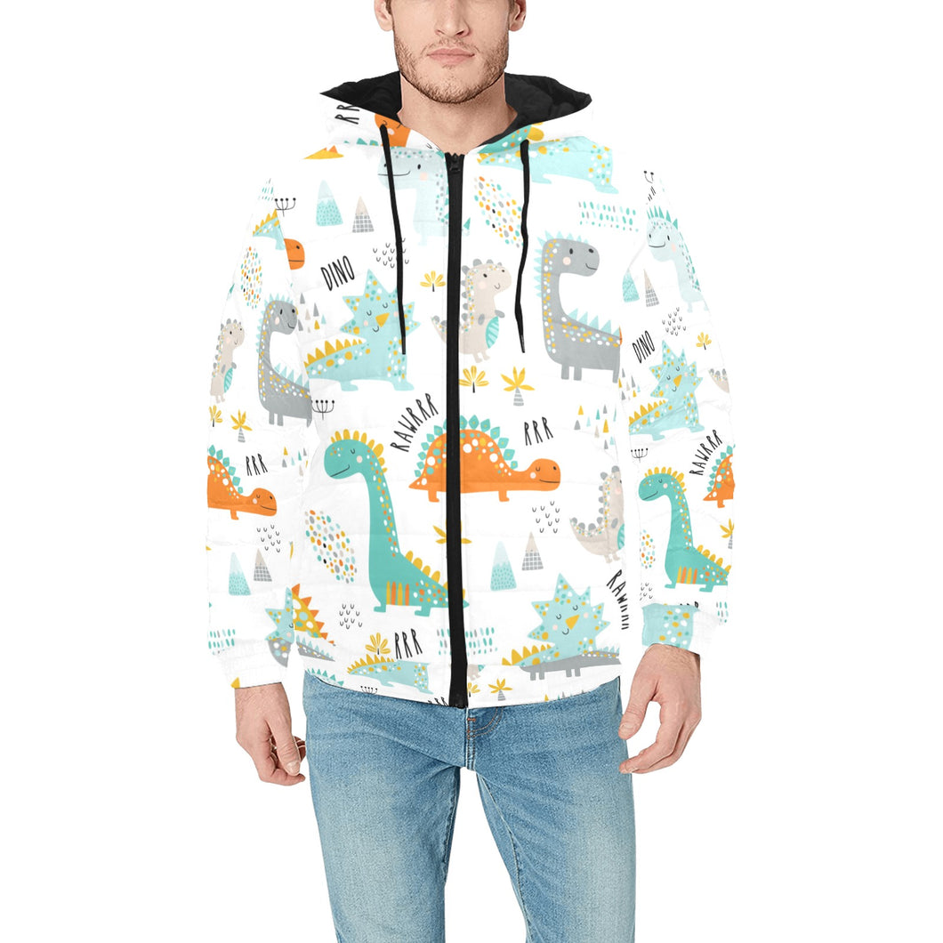 Cute funny kids dinosaurs pattern Men's Padded Hooded Jacket