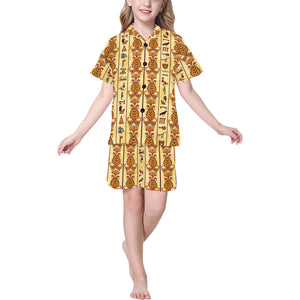 Egypt Hieroglyphics Pattern Print Design 04 Kids' Boys' Girls' V-Neck Short Pajama Set