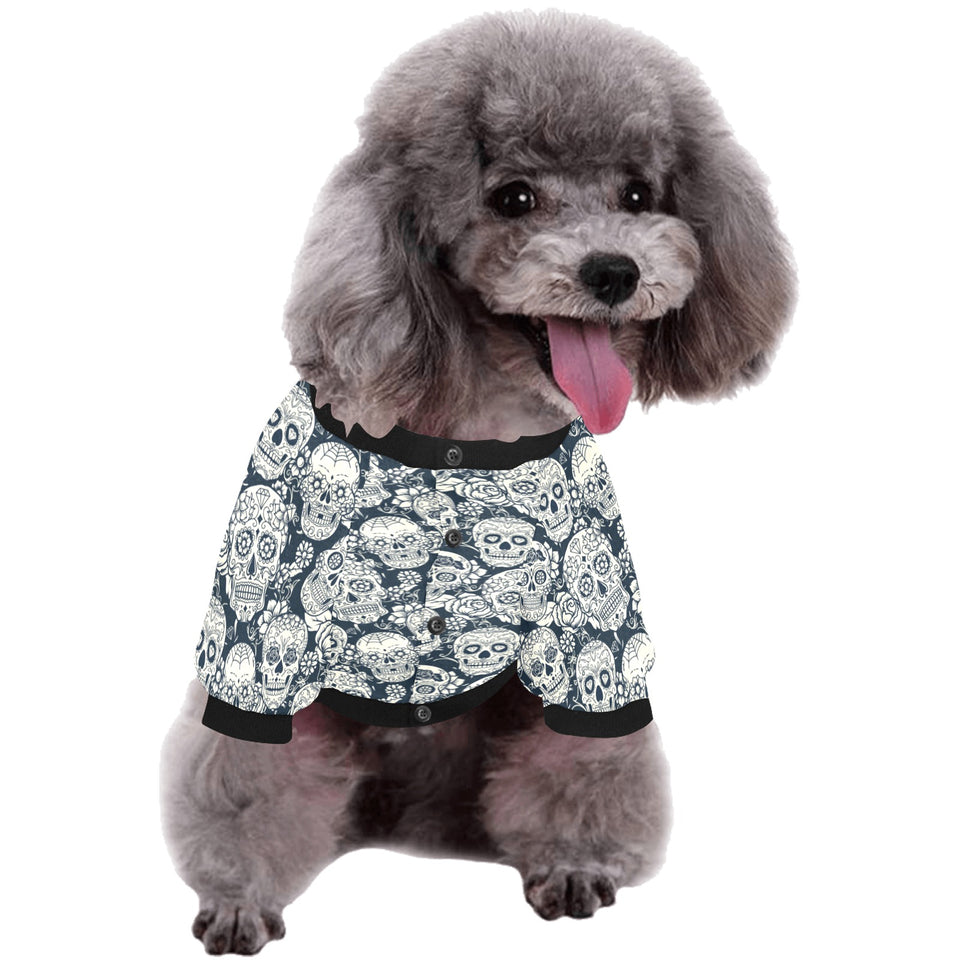 Sugar skull black white pattern All Over Print Pet Dog Round Neck Fuzzy Shirt