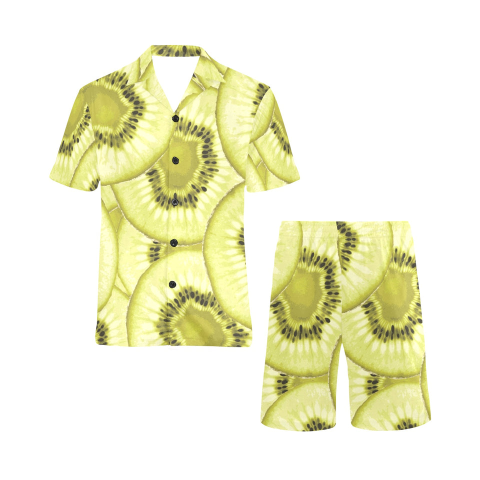 Sliced kiwi pattern Men's V-Neck Short Pajama Set