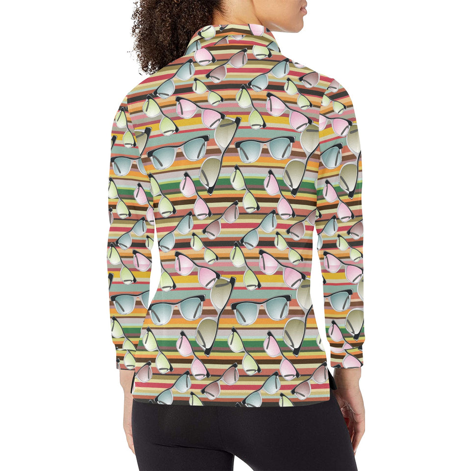 Sun Glasses Pattern Print Design 02 Women's Long Sleeve Polo Shirt