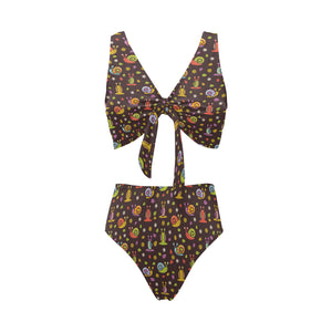 Snail Pattern Print Design 02 Chest Bowknot High Waisted Bikini Swimsuit