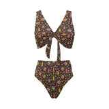 Snail Pattern Print Design 02 Chest Bowknot High Waisted Bikini Swimsuit