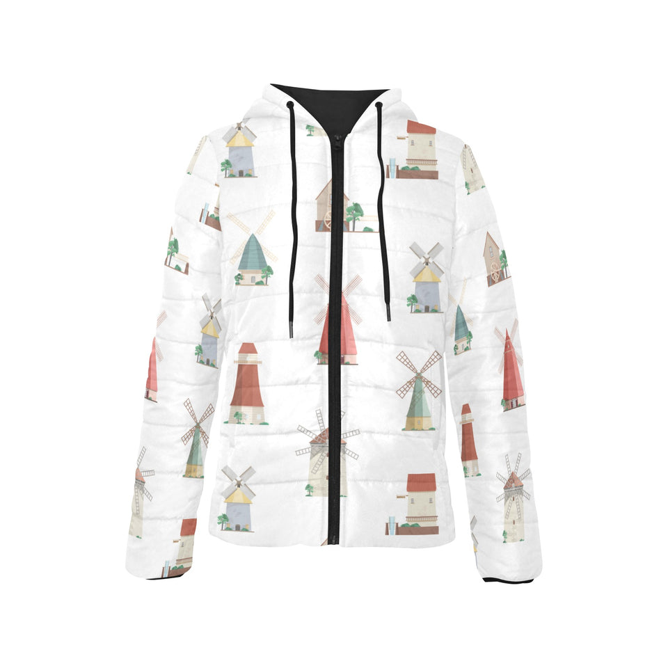 windmill design pattern Women's Padded Hooded Jacket
