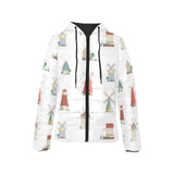 windmill design pattern Women's Padded Hooded Jacket