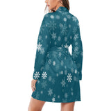 Snowflake pattern dark background Women's Long Sleeve Belted Night Robe