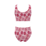 Rose Pattern Print Design 02 Chest Bowknot High Waisted Bikini Swimsuit