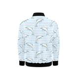 Dolphin blue striped background Kids' Boys' Girls' Bomber Jacket