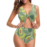 Avocado pattern Chest Bowknot High Waisted Bikini Swimsuit