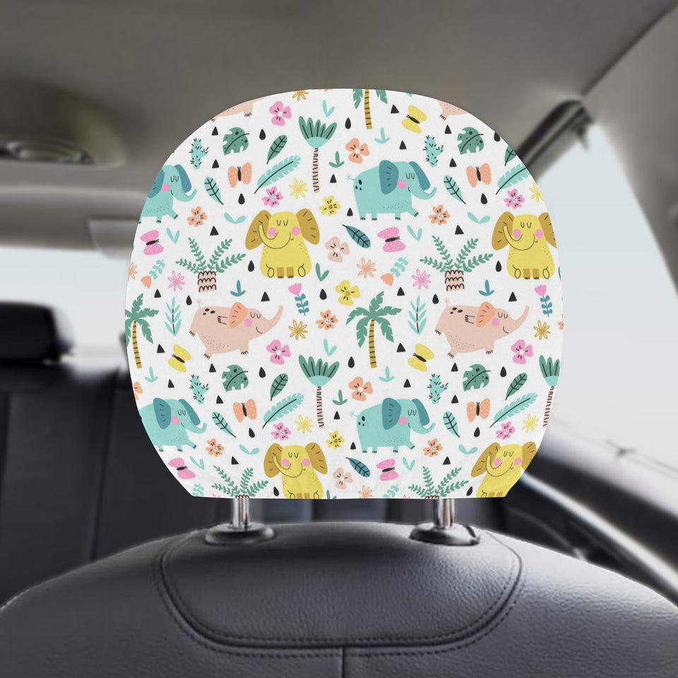 Cute elephants palm tree flower butterfly pattern Car Headrest Cover