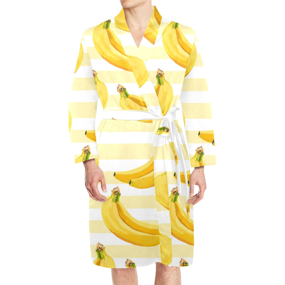 Banana pattern blackground Men's Long Sleeve Belted Night Robe