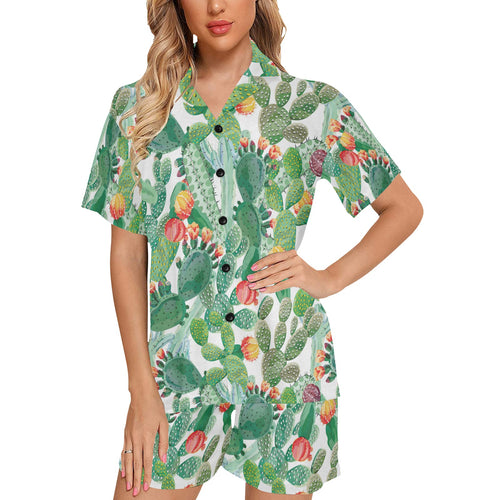 Cactus design pattern copy Women's V-Neck Short Pajama Set