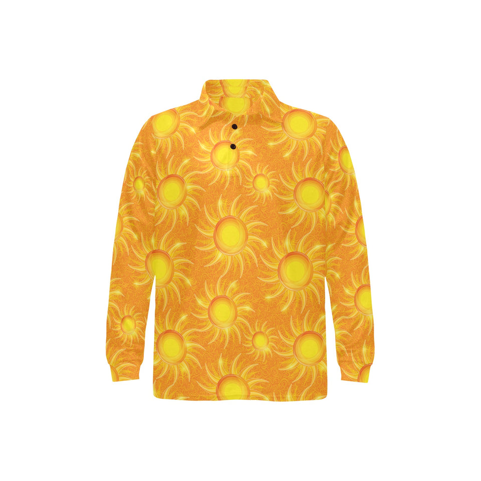 Sun orange background Men's Long Sleeve Polo Shirt