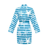 Starfish blue blackground Women's Long Sleeve Belted Night Robe