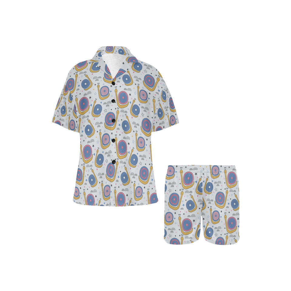 Snail Pattern Print Design 05 Women's V-Neck Short Pajama Set