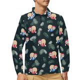 Cute sloths sleeping christmas ball santa hat patt Men's Long Sleeve Polo Shirt