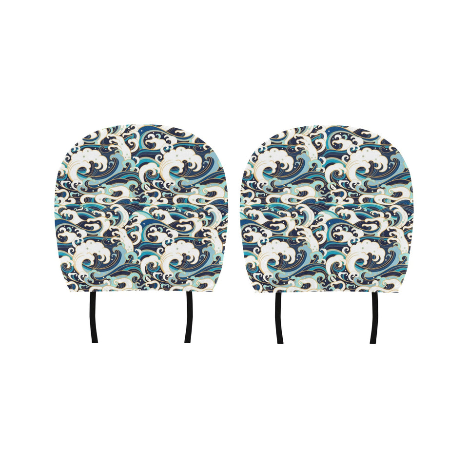 Japanese wave pattern Car Headrest Cover