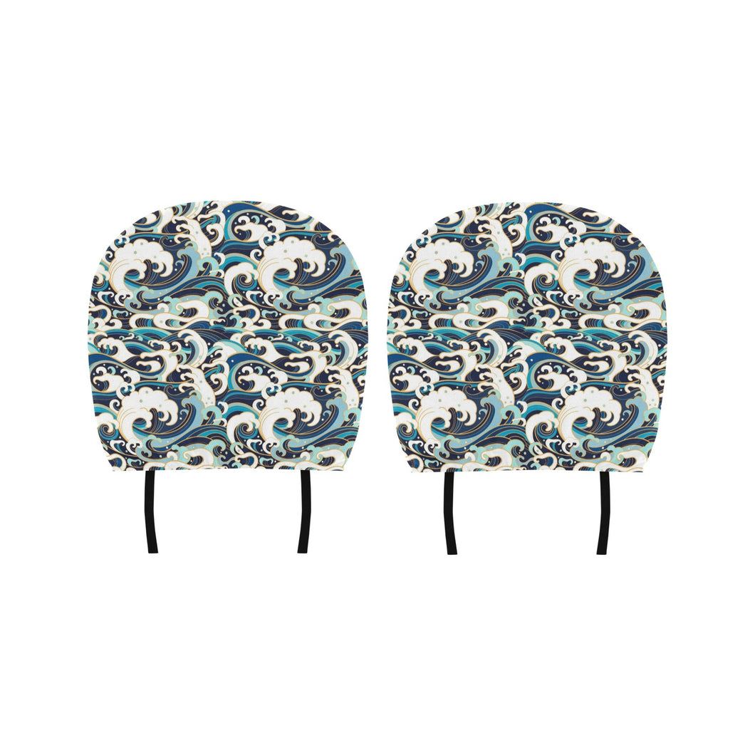 Japanese wave pattern Car Headrest Cover