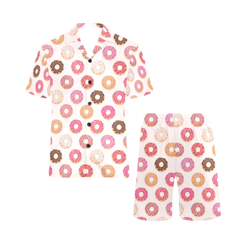 Colorful donut pattern Men's V-Neck Short Pajama Set