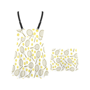 Tennis Pattern Print Design 02 Chest Sexy Pleated Two Piece Swim Dress