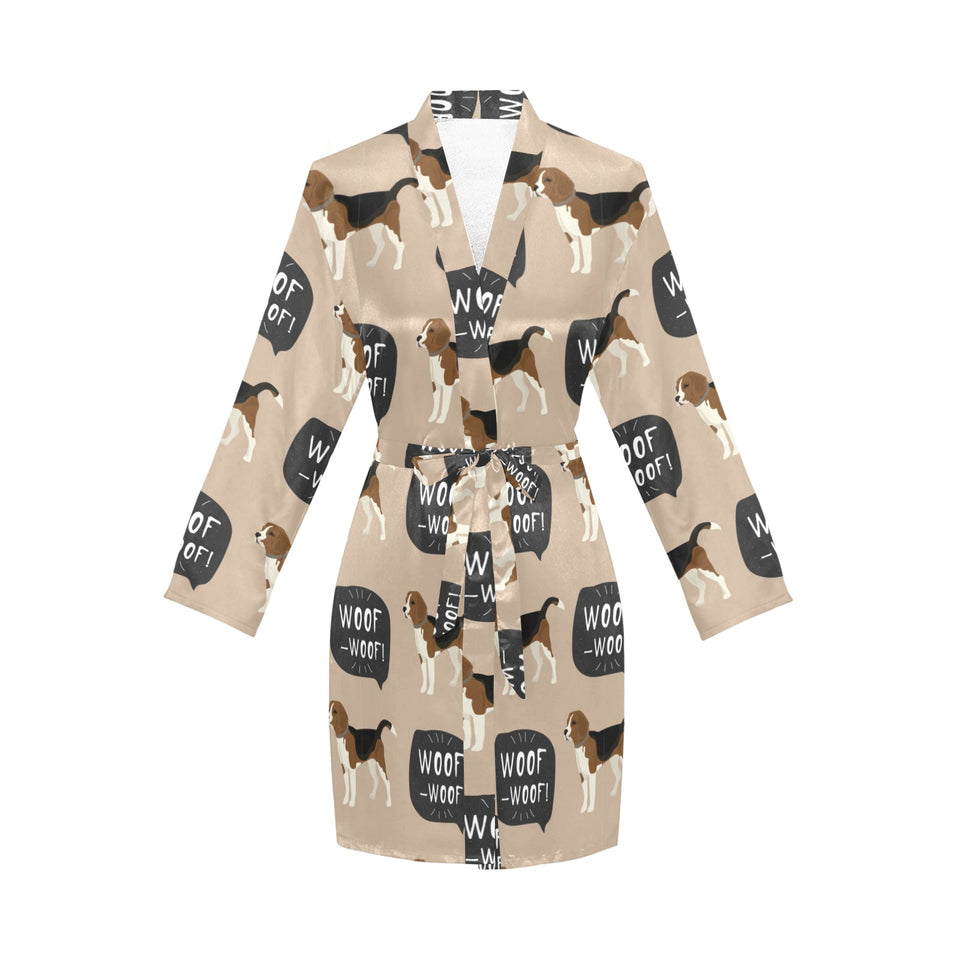 Beagle pattern Women's Long Sleeve Belted Night Robe