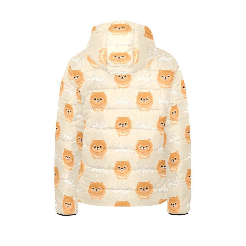 Cute brown pomeranian puppy on blue Kids' Boys' Girls' Padded Hooded Jacket