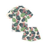 heliconia flowers, palm and monstera leaves Kids' Boys' Girls' V-Neck Short Pajama Set